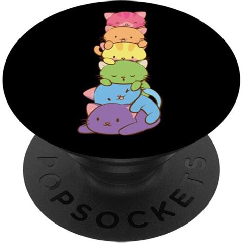 Cute LGBT Rainbow Gay Pride Flag Kawaii Cat Pile Anime Art PopSockets