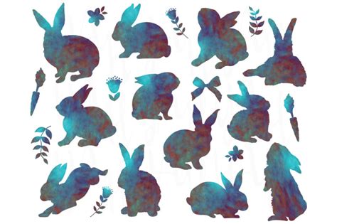 Bunny Silhouetter Watercolor Set By Yenzarthaut Thehungryjpeg