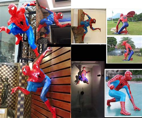 Life Size Vivid Fiberglass Wall Resin Crafts Spider Man Statue