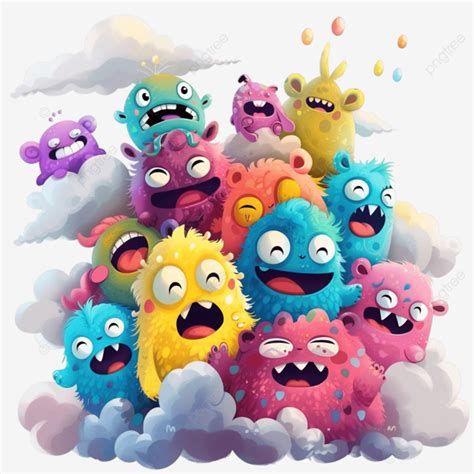 Colorful Cartoon Characters With Clouds, Cartoon, Star, Octopus PNG ...