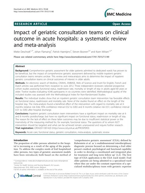 PDF Impact Of Geriatric Consultation Teams On Clinical Outcome In