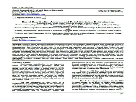 Buccal Barr Bodies Accuracy And Reliability In Sex Determinationsdcindia