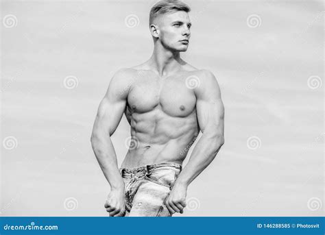 Muscular Masculine Guy Look Confident Man Muscular Torso Stand Confidently Sport And Bodycare