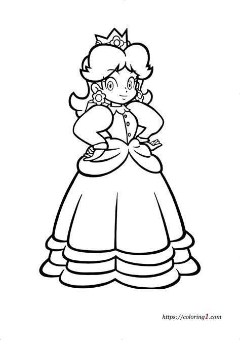 the princess peach from mario's palace coloring page with her dress and tiara