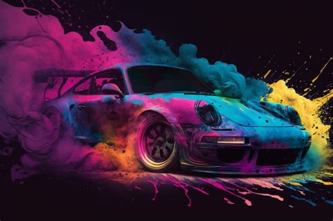 Premium AI Image | A colorful poster of a car drifting background ...