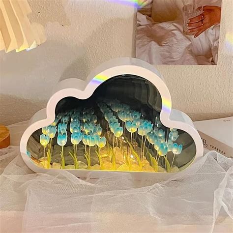 Neioaas Flower Cloud Tulip Mirror Night Light Diy Tulip Night