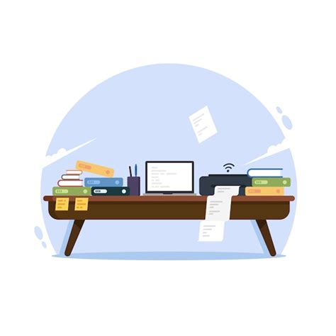 Premium Vector Busy Office Desk Flat Design Vector Illustration