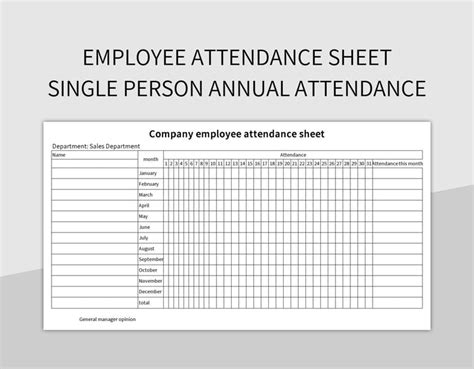 Employee Attendance Sheet Single Person Annual Attendance Excel