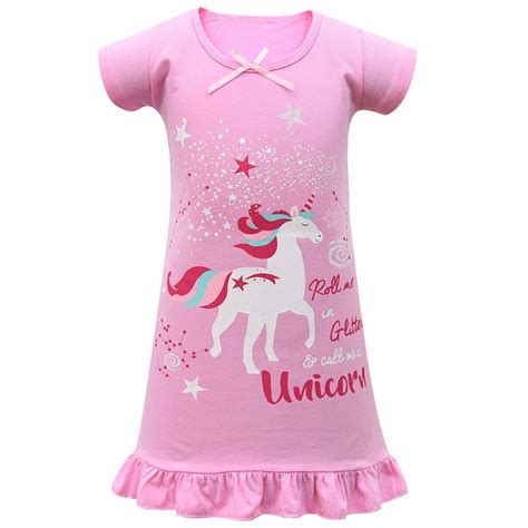 Thombase Girls Nightdress Nighties Believe In Magic Unicorn Rainbow