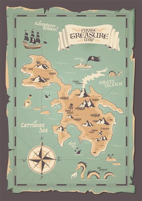 Pirate Map Grunge Illustration | Pirate maps, Illustrated map, Maps ...