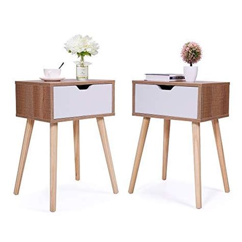 Jaxpety Set Of Modern Wood Nightstand Bedside Table With Drawer