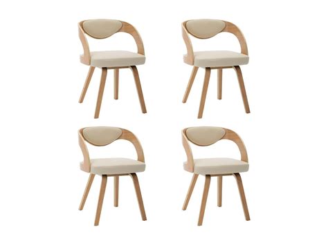 Sillas de comedor 4 uds madera curvada y cuero sintÃtico crema