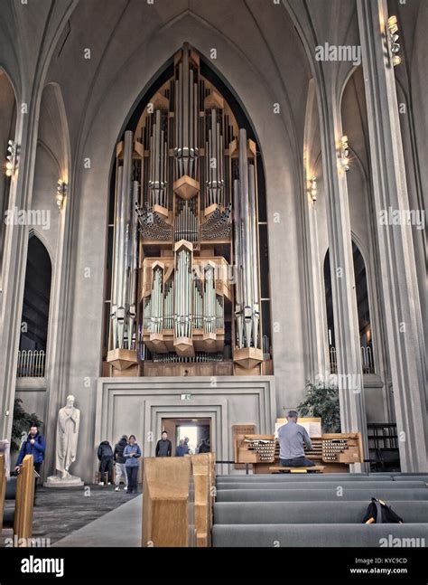 Organ And Organist In Hallgrimskirkja A Lutheran Church Of Iceland