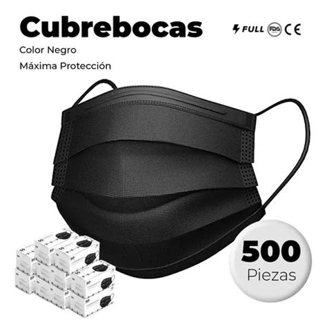 Cubrebocas Mascarilla Tapabocas Tricapa Termosellado Pz Color Negro