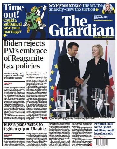 The Guardian Uk Front Page For 21 September 2022 Paperboy Online