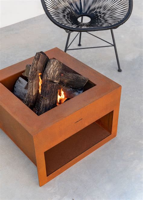 Fire Pit Cube Weathering Steel Square Outdoor Brazier Create