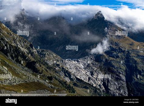 Furka Pass Switzerland showing retreating Rhone Glacier September 2023 ...