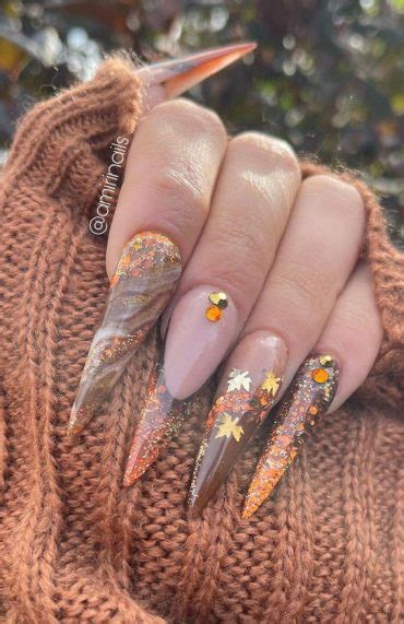 50 Gorgeous Fall Nails That Re Perfect For Thanksgiving Leave Encapsulated Stiletto Nails