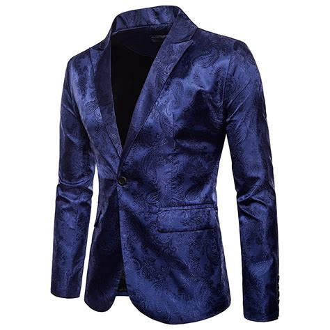 Mens Floral Suit Jacket Notched Lapel Embroidered Stylish Blazer One