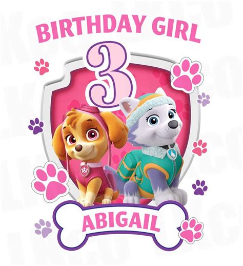 Paw Patrol Iron On Transfer - Girl's Paw Prints - Skye & Everest | Birthday Girl | Paw patrol ...