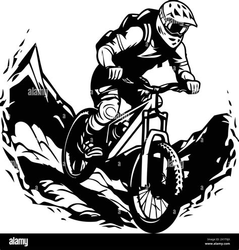 Mountain Biker Riding On A Mountain Bike Vector Illustration Stock