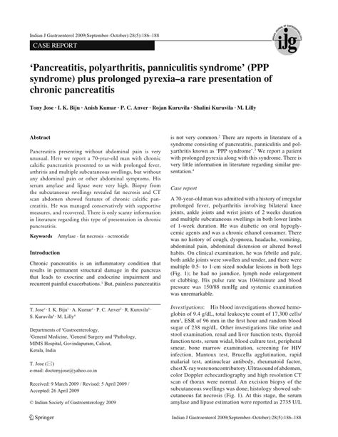 Pdf ‘pancreatitis Polyarthritis Panniculitis Syndrome’ Ppp Syndrome Plus Prolonged Pyrexia