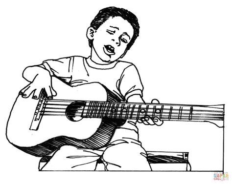 Coloriage Garçon qui joue de la guitare Coloriages à imprimer gratuits