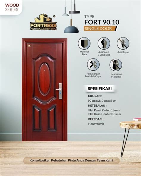 Jual Pintu Baja FORTRESS Series Tipe 90 10 Urat Kayu JABODETABEK