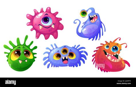 Germs Viruses And Bacteria Cartoon Characters With Cute Funny Faces