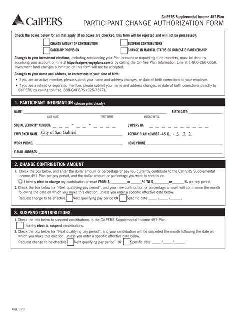 Calpers Participant Change Authorization Form Fill Fill And