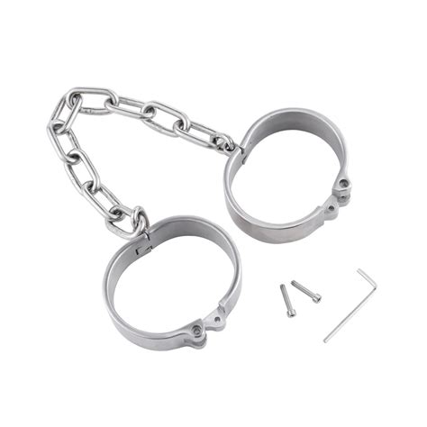 Camatech 304 Stainless Steel Handcuffs Slave Metal Shackles With Chain