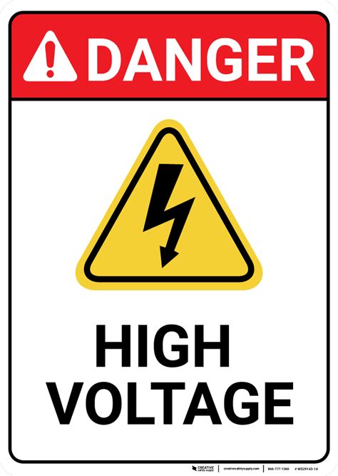 Danger High Voltage With Yellow Hazard Portrait Wall Sign Creative