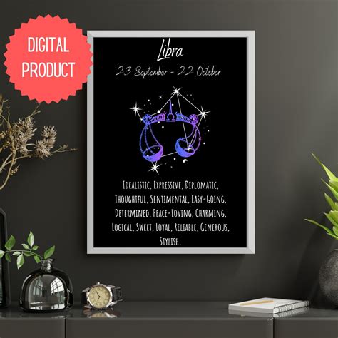 Libra Zodiac Sign Digital Wall Art Astrology Print Zodiac Star Sign ...