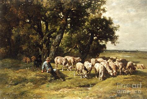 A Shepherd And His Flock Painting By Charles Emile Jacques Pixels