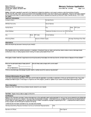 Form 3400 192 Mercury Variance Application Dnr Wi Fill And Sign