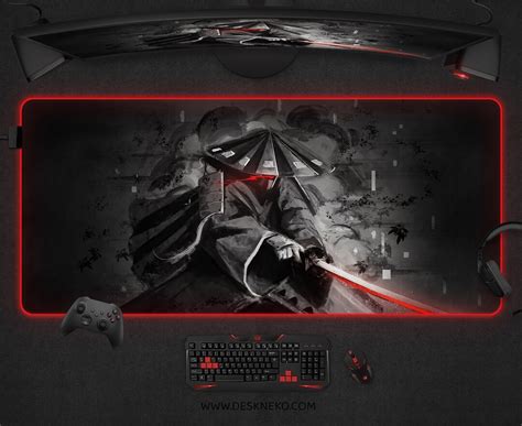 Japanese Desk Mat Samurai Mouse Pad Large Gaming Mousepad Xxl Black