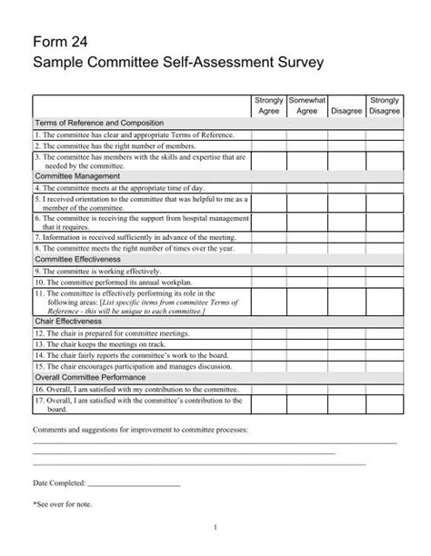 Form 24 Sample Committee Self Assessment Survey