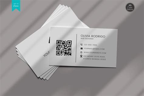 Three White Business Cards With Qr Code On Them