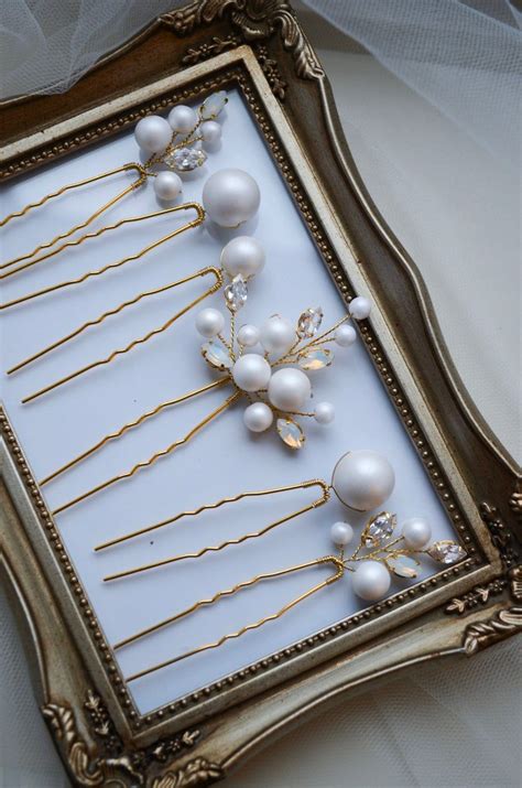 Opal Pearl Crystal Hair Pins Set Of 6 Opal Gold Hair Pins Wedding