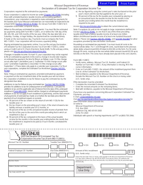 Missouri Estimated Tax Form 2023 Printable Forms Free Online