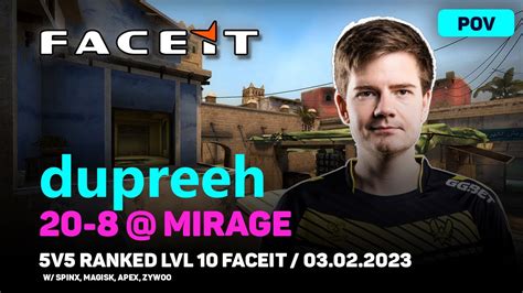 CSGO POV Vitality Dupreeh 20 8 MIRAGE FACEIT 5V5 RANKED LVL 10