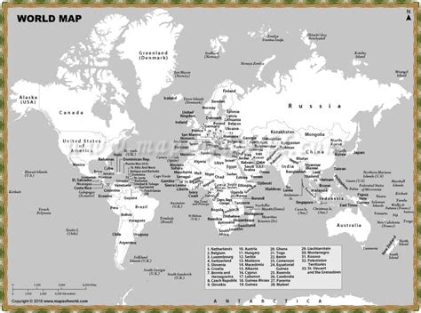 Black and White World Map with Country Names