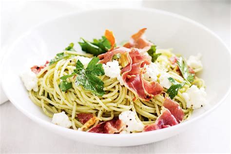 Spaghetti With Ricotta Prosciutto And Rocket Pesto Recipes