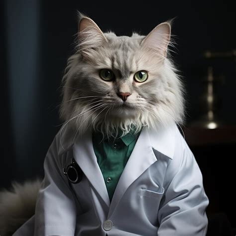 Premium Photo Araffe Cat Dressed In A Lab Coat And Tie Sitting On A