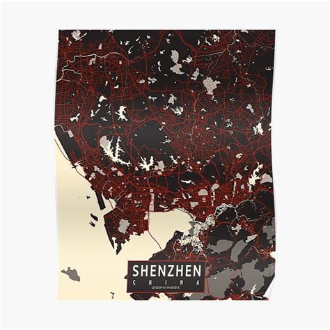 Shenzhen City Map Of China Vector Poster For Sale By DeMAP Redbubble