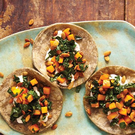 Butternut Squash Kale And Crunchy Pepitas Taco Recipe Epicurious