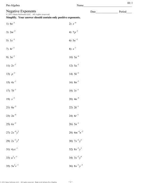 Algebra Exponent Worksheet Printable Sheet Education