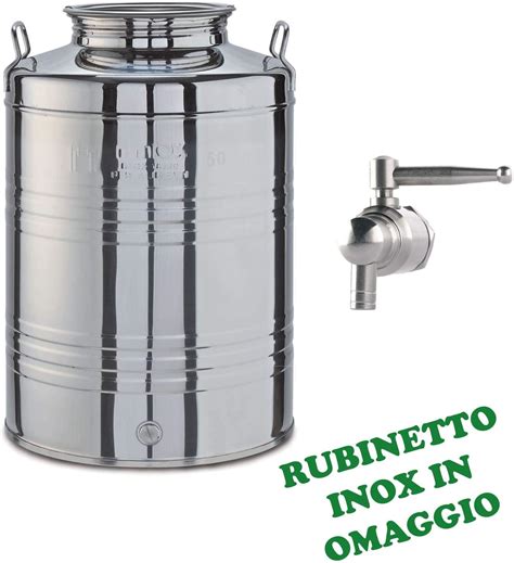 Milo Srl Contenitore BIDONE Fusto Olio Acciaio Rubinetto Inox 18 10