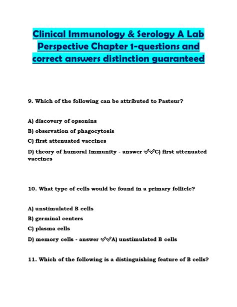 Clinical Immunology Serology A Lab Perspective Chapter Questions