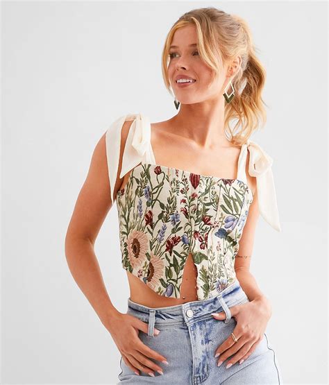 Willow And Root Floral Garden Cropped Tank Top Womens Tank Tops In